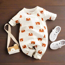 baby onesie with a cute brown teddy bear print